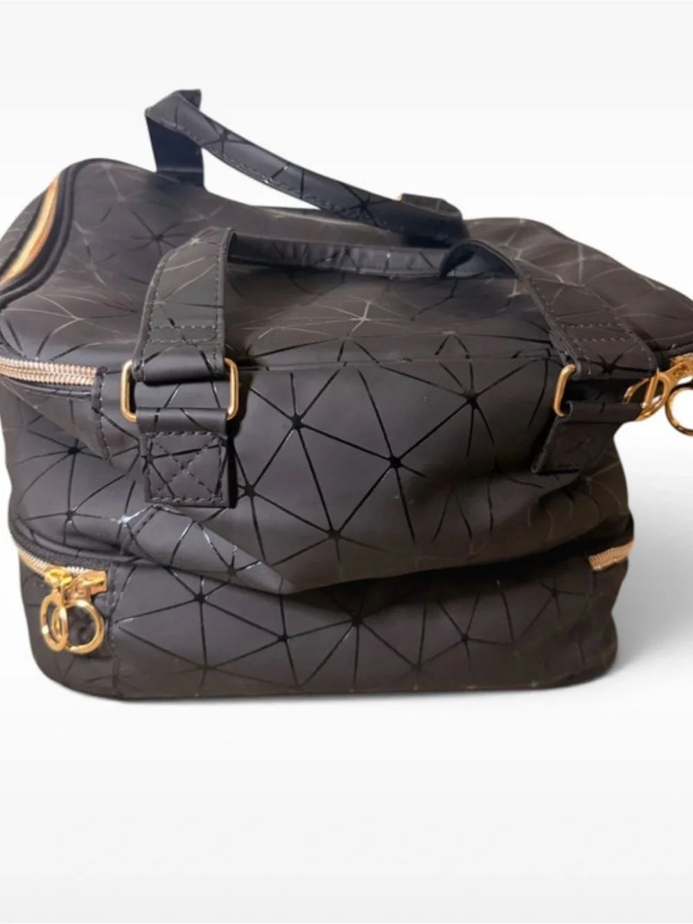 Black Geometric Two-Tier Makeup Travel  Bag